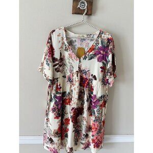 NWT Andre By Unit Womens Size Large Floral Short Sleeve Dress V-Neck